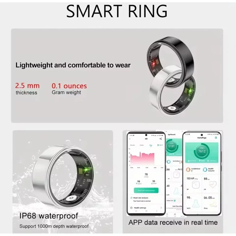 NWT Rose Gold Smart Ring Health Tracker Sleep Monitor Heart Rate Waterproof Sz 8
